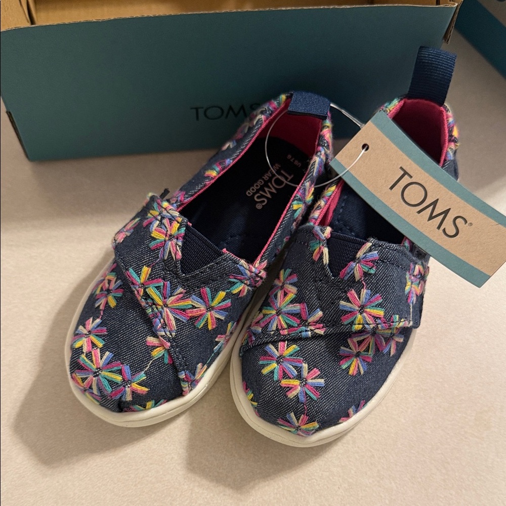 TOMS Kids' Navy and Rainbow Slip-On Sneakers